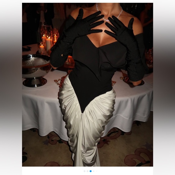 Elegant Black and White Off-Shoulder Gown custom from Dubai as seen on Noor - Picture 3 of 16